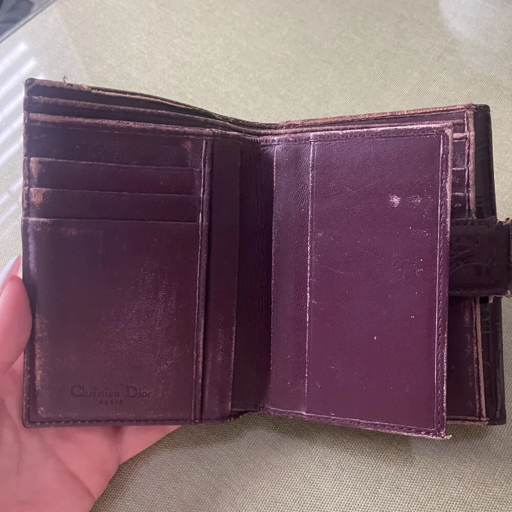 Christian Dior Patent Monogram Wallet (Bordeaux / Plum Tone)